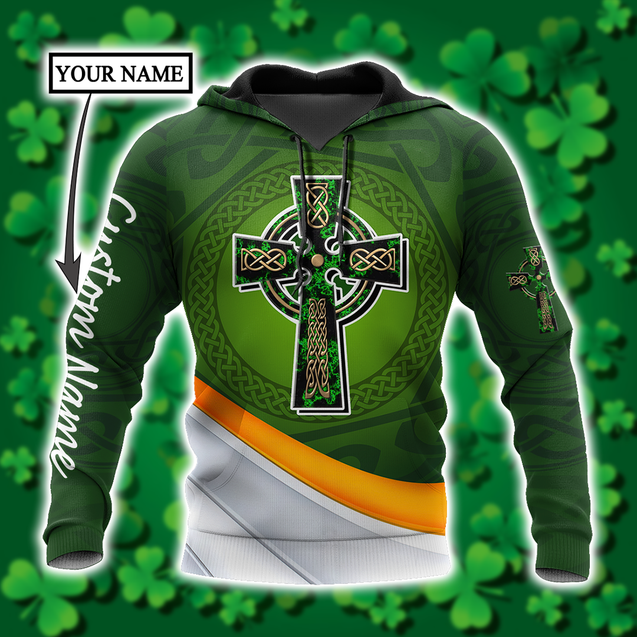 Irish St.Patrick Cross 3d hoodie shirt for men and women custom name