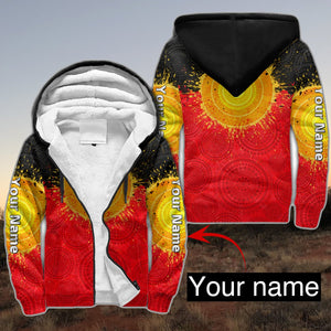 Custom name Aboriginal Flag Indigenous Sun Fleece Zip-Up Hoodie