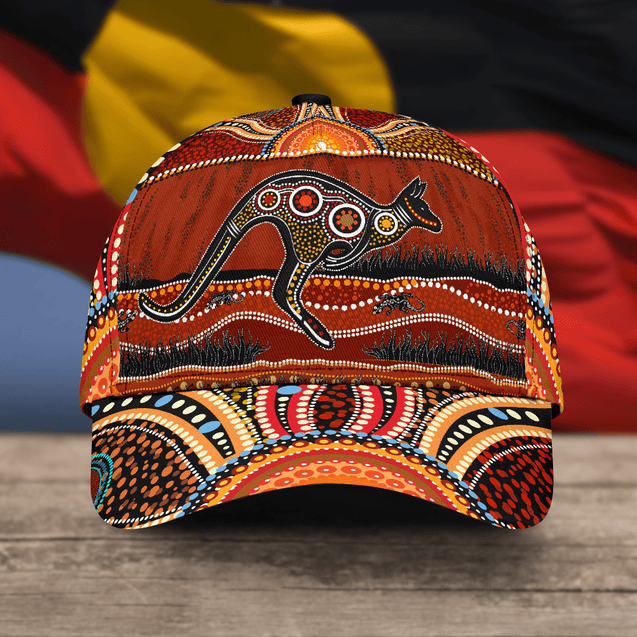 Aboriginal Kangaroo running Lizard Art Classc Cap