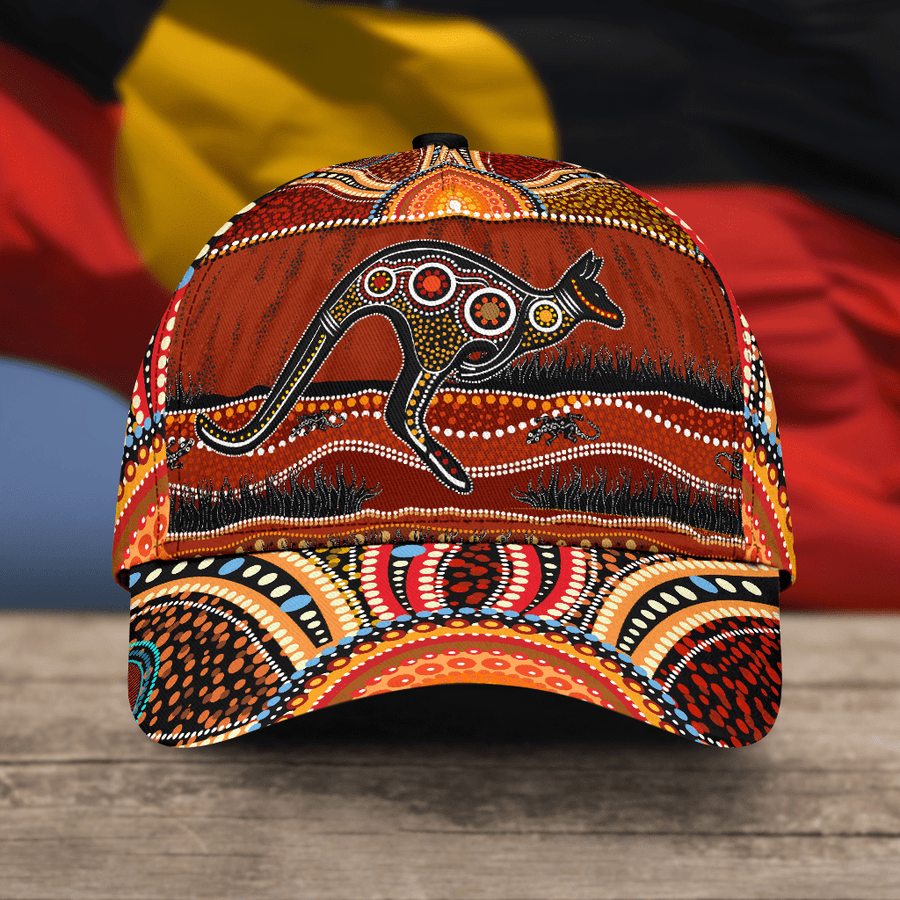 Aboriginal Kangaroo running Lizard Art Classc Cap