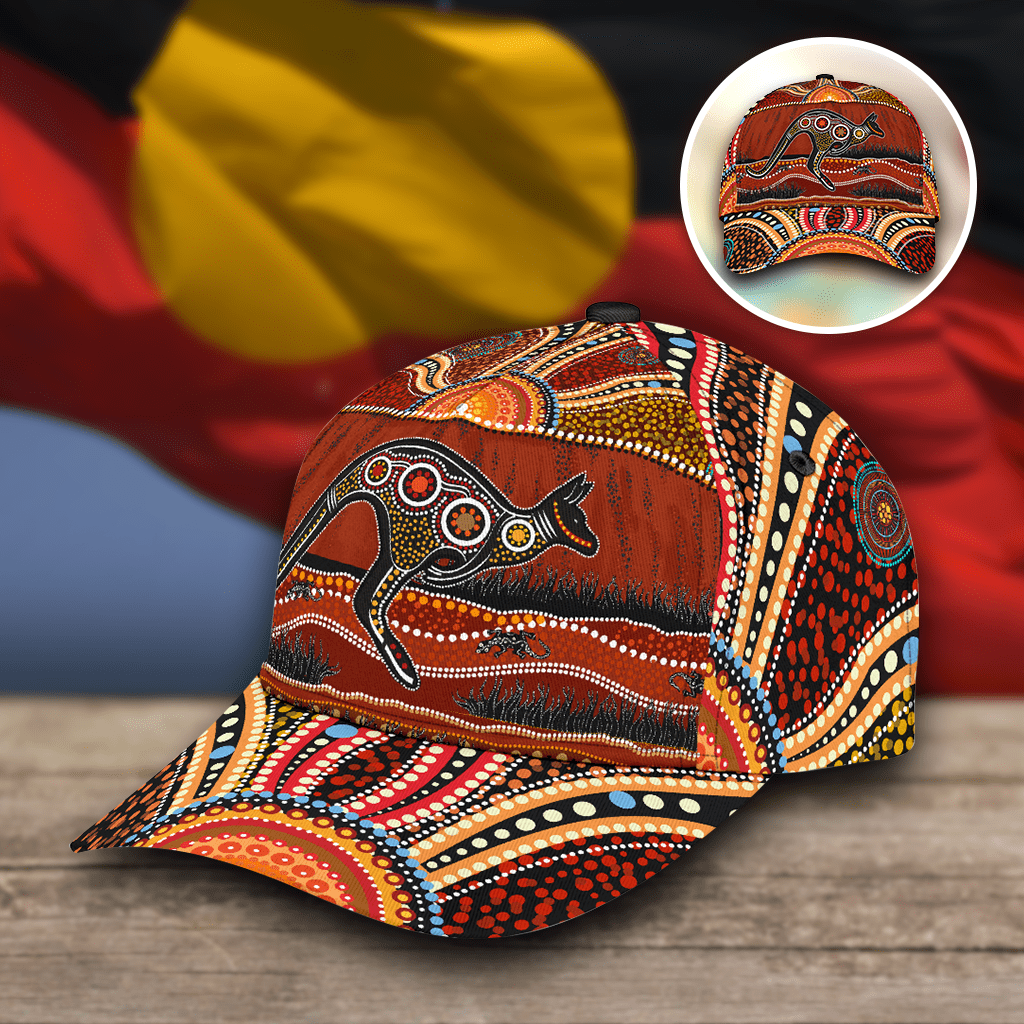 Aboriginal Kangaroo running Lizard Art Classc Cap