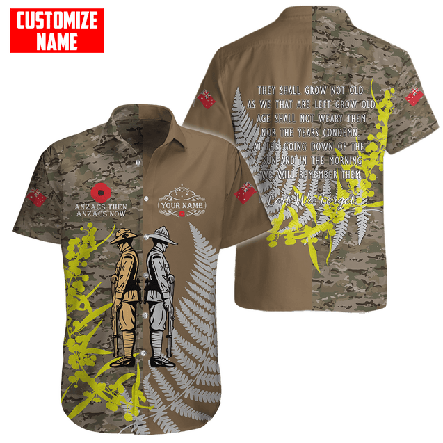 Custom name Anzac day The ode remembrance Soldier 3D printed summer shirts