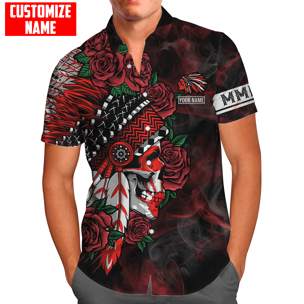 Customized name Native American Chief Skull MMIW Red Hand 3D All Over Printed Shirts
