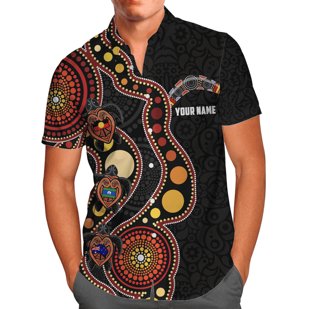 Custom name Aboriginal turtles circle dots 3D design printed shirts