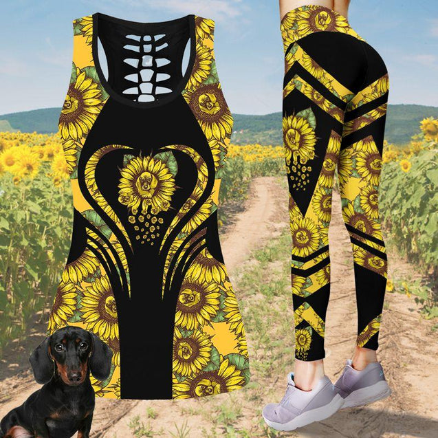 Dachshund Sunflower Combo Tank + Legging TA032435-Apparel-TA-S-S-Vibe Cosy™