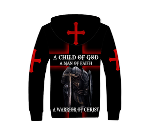 A CHILD OF GOD A MAN OF FAITH A WARRIOR OF CHRIST KNIGHT CHRISTIAN ALL OVER PRINTED SHIRTS-Apparel-MP-Fleece Zipped Hoodie-S-Vibe Cosy™