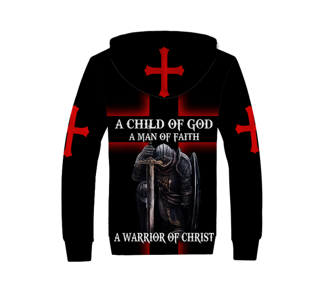 A CHILD OF GOD A MAN OF FAITH A WARRIOR OF CHRIST KNIGHT CHRISTIAN ALL OVER PRINTED SHIRTS-Apparel-MP-Fleece Zipped Hoodie-S-Vibe Cosy™