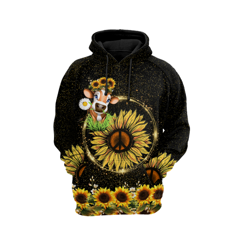 Awesome Cow And Sunflower 3D All Over Printed Shirts