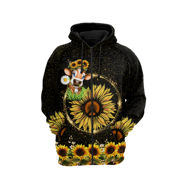 Awesome Cow And Sunflower 3D All Over Printed Shirts