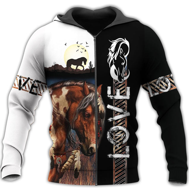 Love Horse 3D All over print for Men and Women shirt HR21-Apparel-NNK-Zipped Hoodie-S-Vibe Cosy™