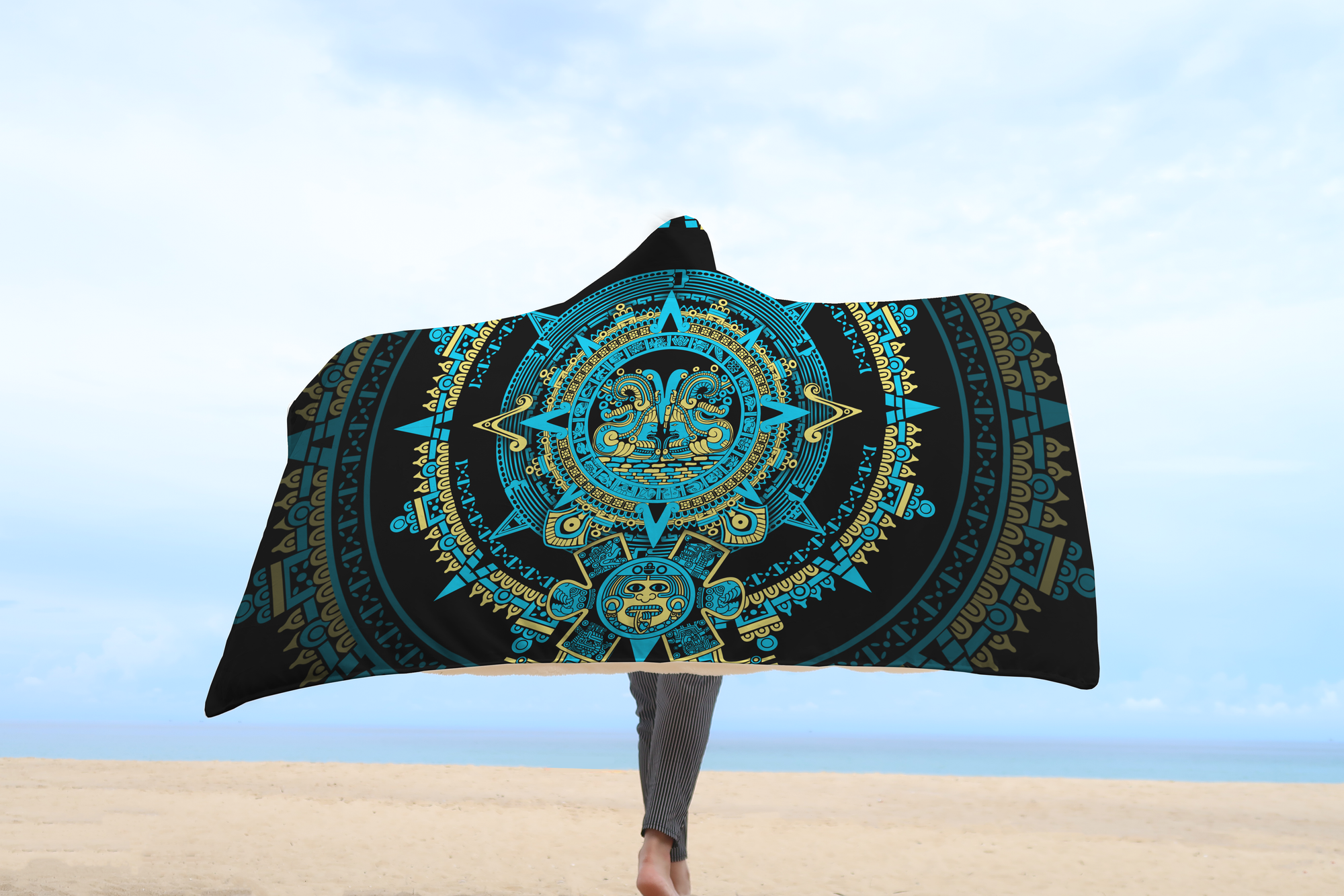 Aztec Mexican 3D Over Printed Unisex Hooded Blanket