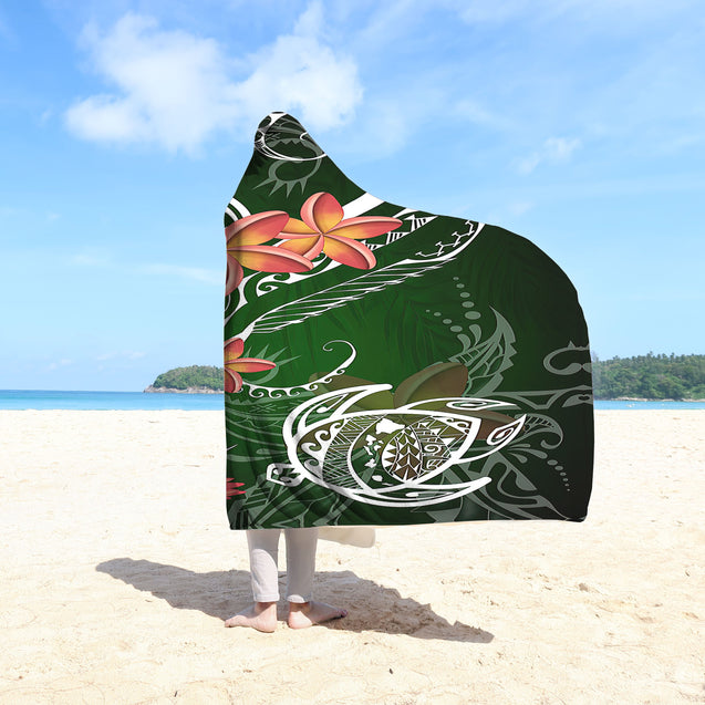 Amazing Polynesian Frangipani And Tattoo Hawaii Style 3D Over Printed Unisex Hooded Blanket ML