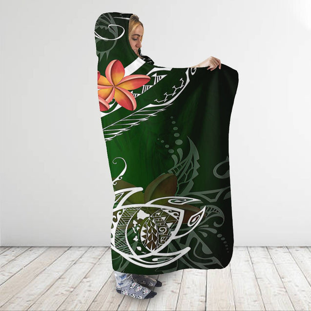 Amazing Polynesian Frangipani And Tattoo Hawaii Style 3D Over Printed Unisex Hooded Blanket ML