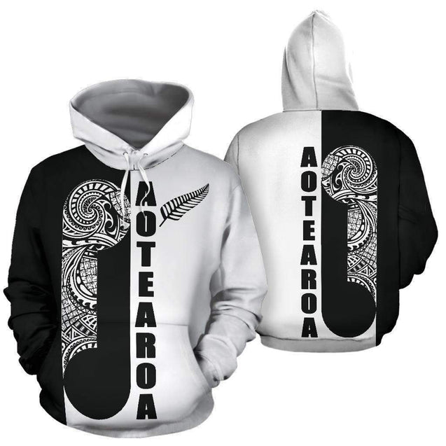Maori Koru Aotearoa Hoodie Black White HC0905-Apparel-Huyencass-Hoodie-S-Vibe Cosy™