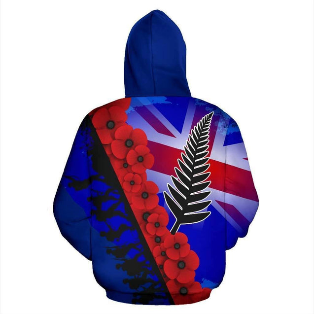 Lest We Forget Silver Fern Poppy Zip Up Hoodie HC0914-Apparel-Huyencass-Zipped Hoodie-S-Vibe Cosy™