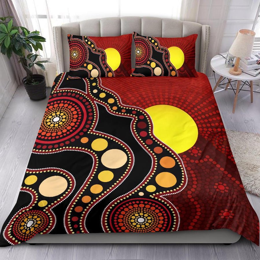 Aboriginal Bedding Set, Australia Indigenous Flag Circle Dot Painting Art Bedding Set HC30603