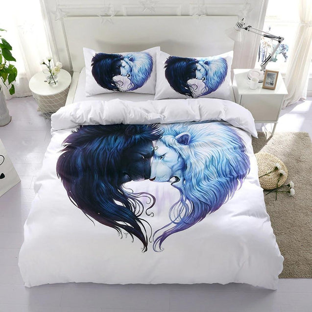 Aggressive Lion White Couple Cool Creative Bedding Set HC30801-Bedding Set-Huyencass-US Twin-Vibe Cosy™