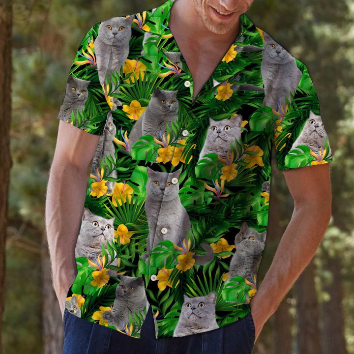 British shorthair tropical wild flowers hawaii shirt HG7804-Apparel-HG-Hawaiian shirt-S-Vibe Cosy™