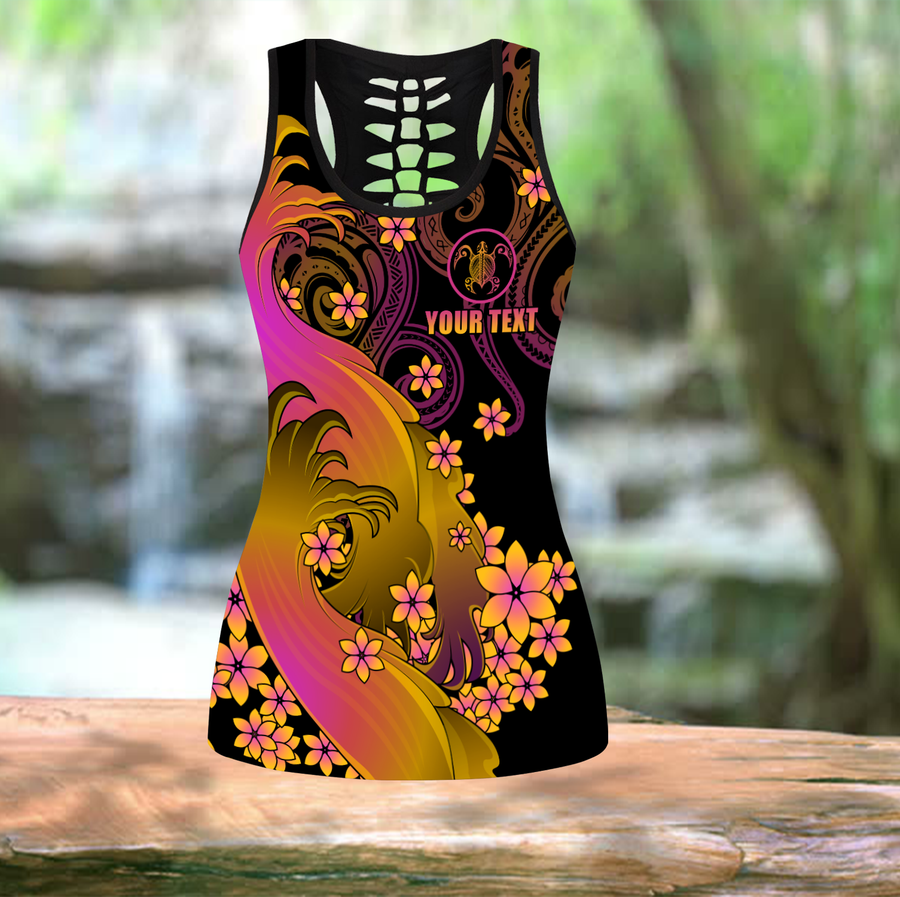 Amazing Polynesian Personalized Wave And Frangipani Deluxe Legging & Tank Top ML