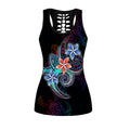 Amazing Polynesian Plumeria Flower And Turtle Tattoo Legging Tank Top ML