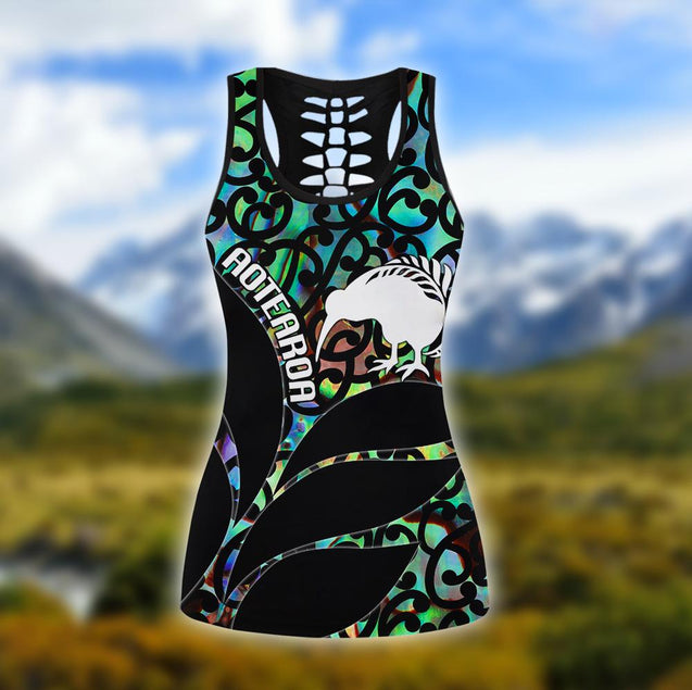 New Zealand Aotearoa Kiwi Silver Fern Paua Shell Deluxe Legging & Tank Top ML