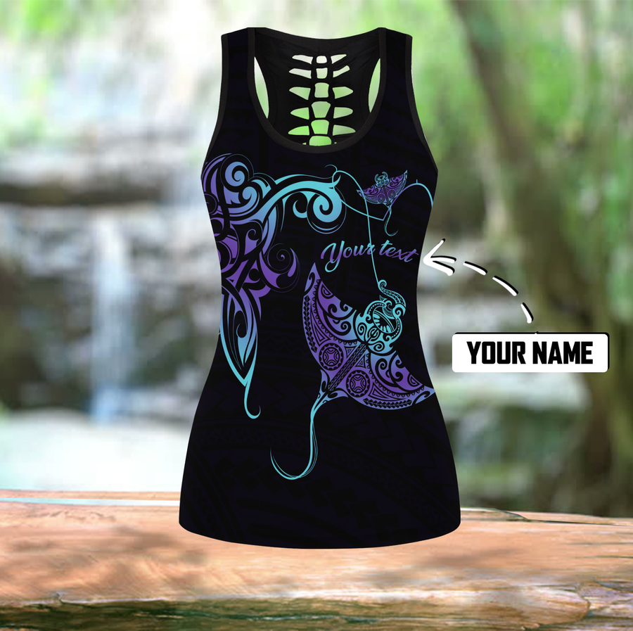 Amazing Polynesian Blue And Purple Ray Tattoo Personalized Deluxe Legging & Tank Top ML