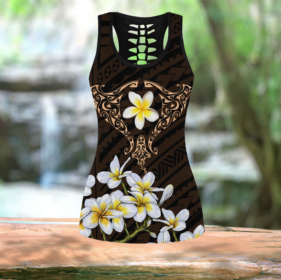 Amazing Polynesian Beautiful Ray Tattoo And Frangipani Deluxe Legging Tank Top ML