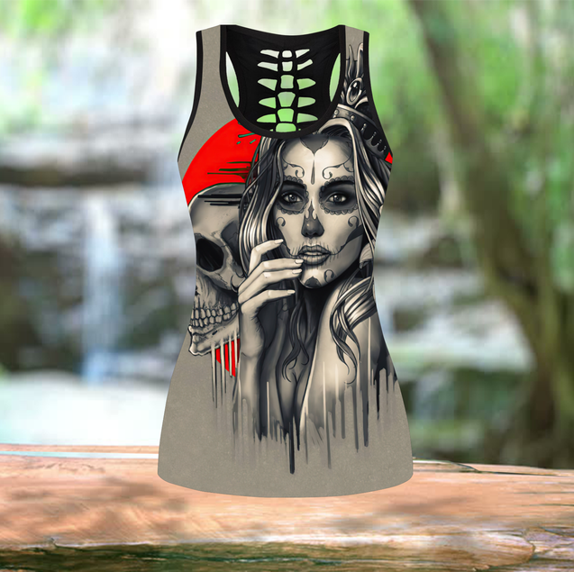 Skull Girl Legging + hollow tank combo outfit