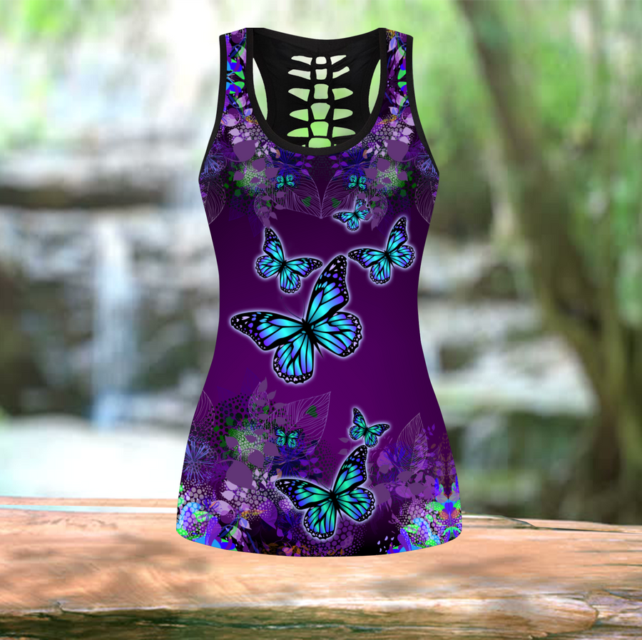 Butterfly purple legging + hollow tank combo custom name