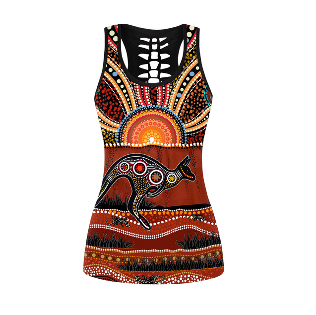 Aboriginal Kangaroo running Australia Art Combo Legging Tank