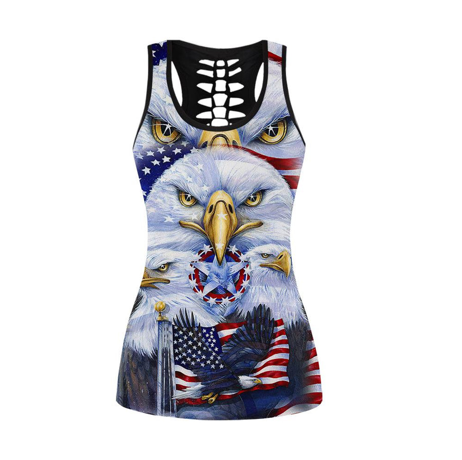 Happy Independence Day United States of America 3D All Over Printed Legging + Hollow Tank