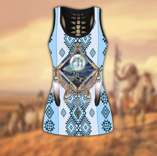 Wolf Native American 3D All Over Printed Legging + Hollow Tank