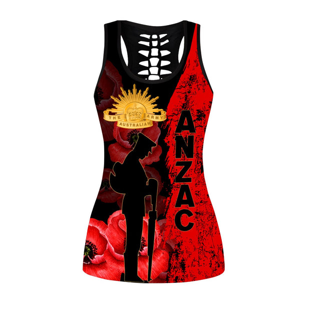 Premium Anzac Day New Zealand And Australia Culture Poppy Combo Tank Top + Legging TN