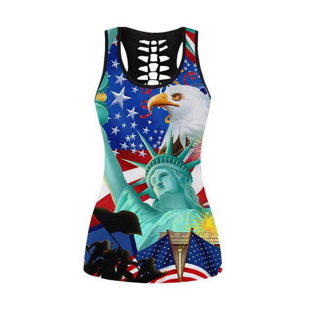 Happy Independence Day United States of America 3D All Over Printed Legging + Hollow Tank