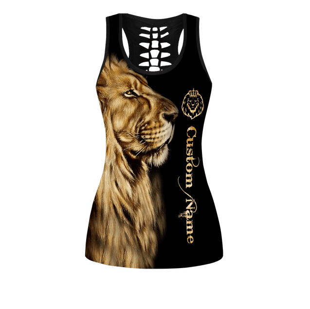 Customize Name King Lion 3D All Over Printed Legging + Hollow Tank Combo