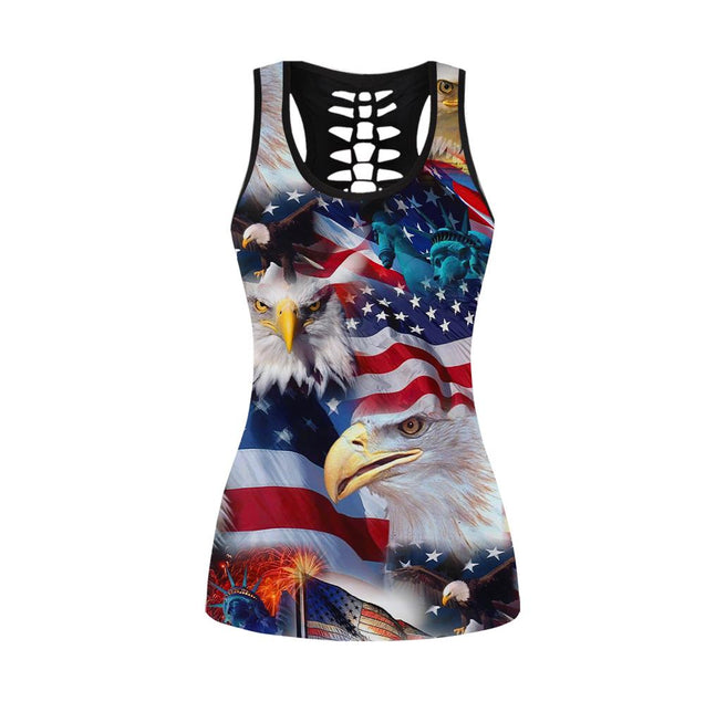 Happy Independence Day United States of America 3D All Over Printed Legging + Hollow Tank