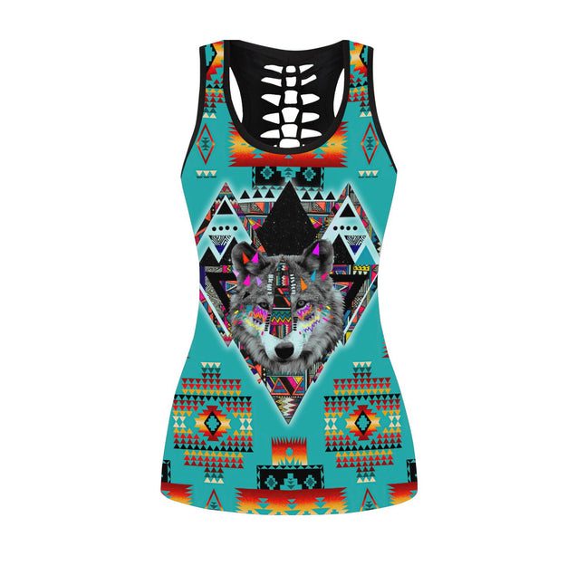 Wolf Native American 3D All Over Printed Legging + Hollow Tank