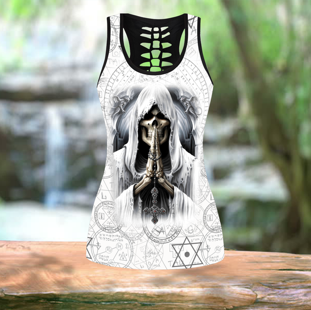 God Of Death Skull Combo Hollow Tank Top And Legging Outfit MH1109203