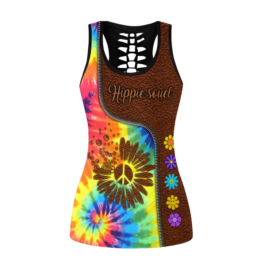 Tie dye Hippie Combo Hollow Tank Top And Legging Outfit NTN03032102