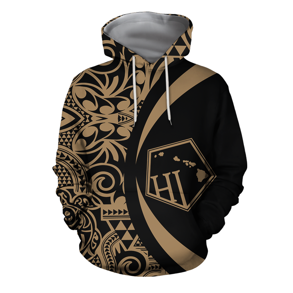 Hawaii Polynesian Tribal Hoodie - Circle Style Gold Color 2.0 - AH-ALL OVER PRINT HOODIES (P)-Phaethon-Zip-Up Hoodie-S-Vibe Cosy™