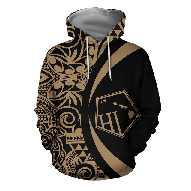 Hawaii Polynesian Tribal Hoodie - Circle Style Gold Color 2.0 - AH-ALL OVER PRINT HOODIES (P)-Phaethon-Zip-Up Hoodie-S-Vibe Cosy™