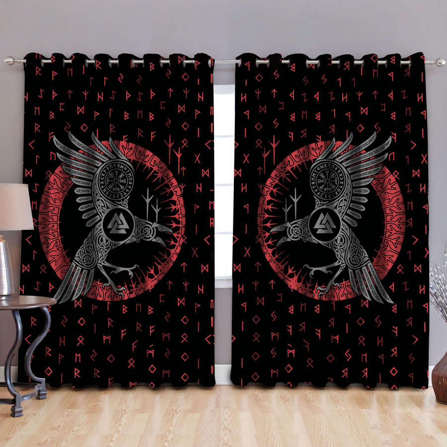 Vikings - Odin'S Raven Old Runes Style Thermal Grommet Window Curtains