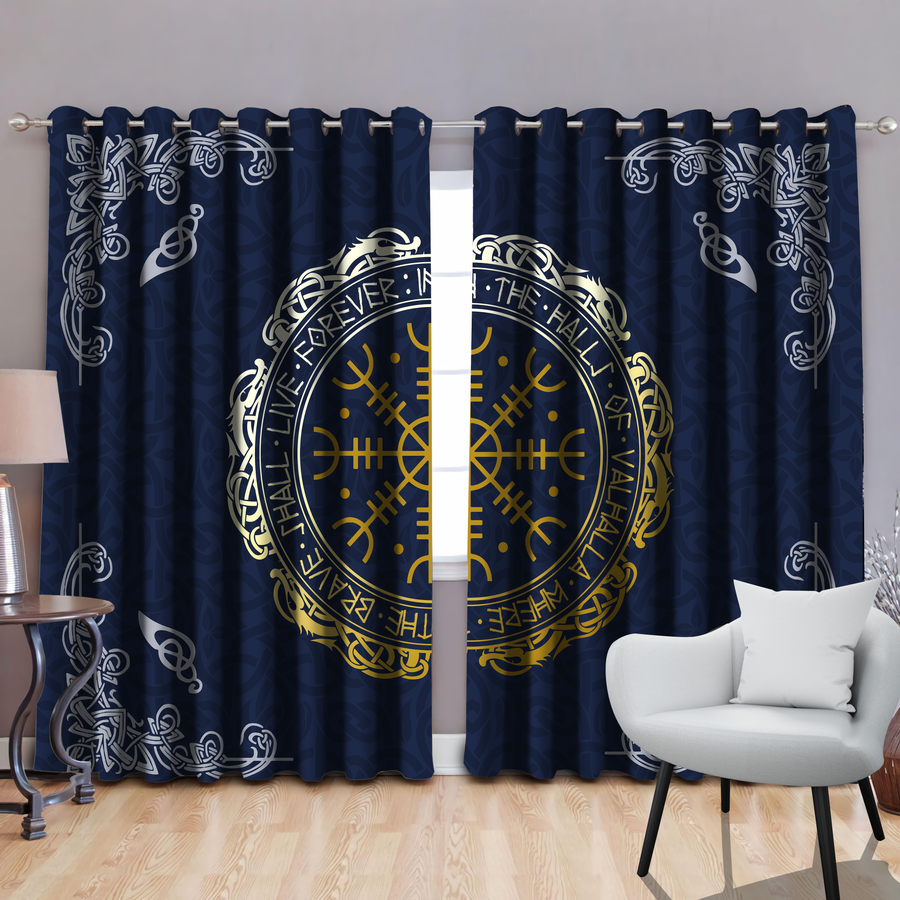 Vikings - The Helm Of Awe Thermal Grommet Window Curtains-Curtains-HP Arts-52'' x 63''-Vibe Cosy™