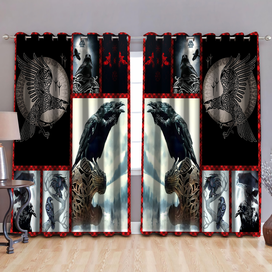 Vikings - Raven of Odin Thermal Grommet Window Curtains-Curtains-HP Arts-52'' x 63''-Vibe Cosy™