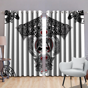 Vikings - Odin's Ravens Fenrir Skoll And Hati Valknut Thermal Grommet Window Curtains-Curtains-HP Arts-52'' x 63''-Vibe Cosy™