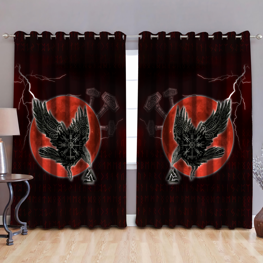 Vikings - Raven Helm Of Awe Valknut Mjolnir Rune Thermal Grommet Window Curtains-Curtains-HP Arts-52'' x 63''-Vibe Cosy™