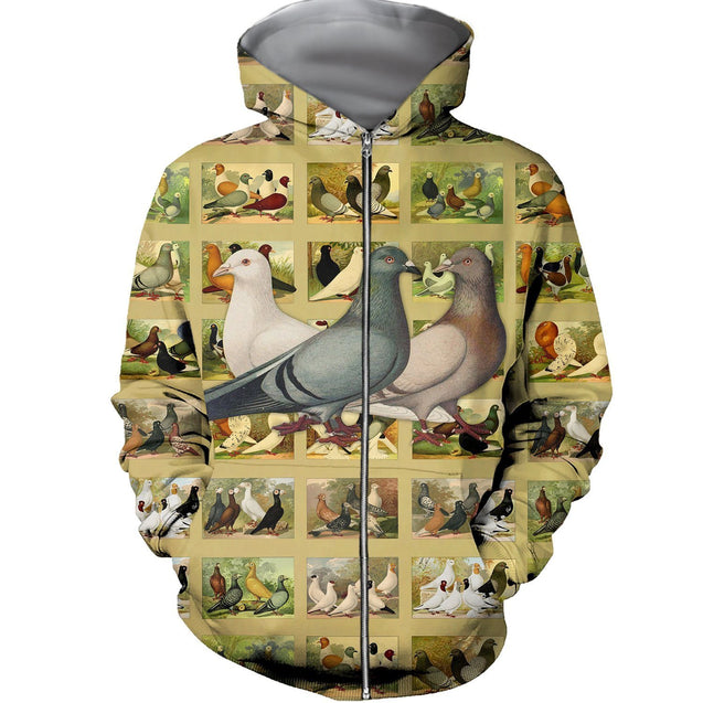 3D All Over Printed Beautiful Dove Hoodie-Apparel-HP Arts-Zipped Hoodie-S-Vibe Cosy™