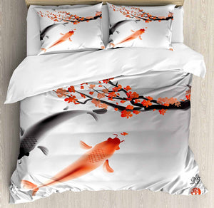 Legendary Koi Fish Band Chinese Good Fortune and Power Icon Tranquil Duvet Cover Set 23022101.CXT