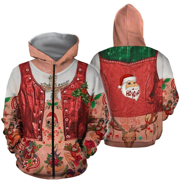 3D All Over Printed Girl Xmas With Tattoo Shirts and Shorts-Apparel-HP Arts-ZIPPED HOODIE-S-Vibe Cosy™