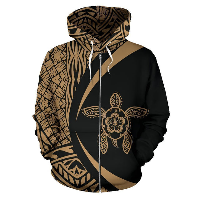 Hawaii Turtle Polynesian Hoodie - Circle Style Golden Color - AH - J9-ALL OVER PRINT HOODIES (P)-Phaethon-Zip-Up Hoodie-S-Vibe Cosy™